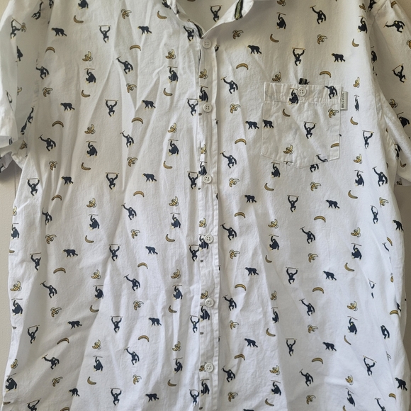 SOULSTAR Monkey and Banana Short Sleeve Button-up Shirt XL Slim Fit Cotton - Picture 3 of 9